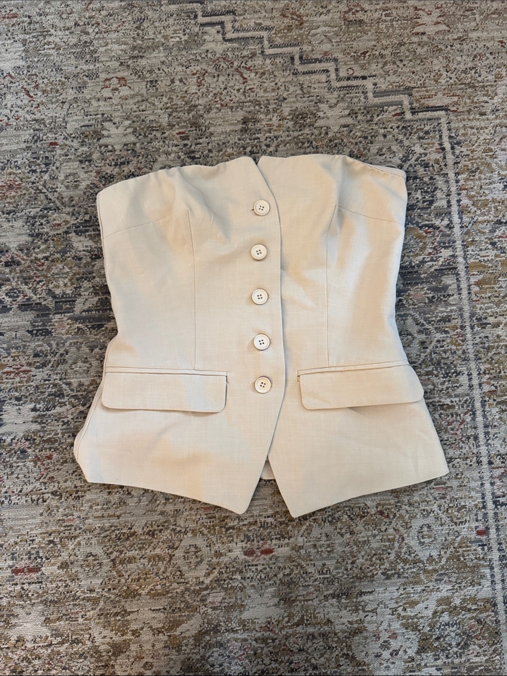 Emory Park Strapless Cream Button-Front Women's Vest Jacket